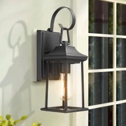 1-Light Black Hardwired Outdoor Wall Lantern Sconce with Clear Glass Shade by JAZAVA -JAZAVA Sales Store black jazava outdoor sconces hdwla1301 mbk c3 1000