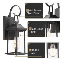 1-Light Black Hardwired Outdoor Wall Lantern Sconce with Clear Glass Shade by JAZAVA -JAZAVA Sales Store black jazava outdoor sconces hdwla1301 mbk fa 1000