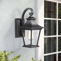 1-Light Black Finish with Clear Glass Hardwired Outdoor Wall Lantern Sconce (2-Pack) by JAZAVA -JAZAVA Sales Store black jazava outdoor sconces hdxe219b 2pkdm 44 1000
