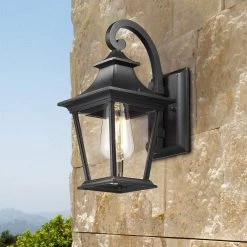 1-Light Black Finish with Clear Glass Hardwired Outdoor Wall Lantern Sconce (2-Pack) by JAZAVA -JAZAVA Sales Store black jazava outdoor sconces hdxe219b 2pkdm 4f 1000