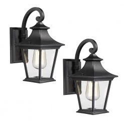 1-Light Black Finish with Clear Glass Hardwired Outdoor Wall Lantern Sconce (2-Pack) by JAZAVA