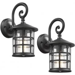 1-Light Black Seeded Glass Hardwired Outdoor Wall Lantern Light Sconce by JAZAVA