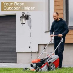 17.3 in. 1-Light Black Hardwired Outdoor Wall Lantern Sconce with Built-in GFCI Outlet Light 1-Pack by JAZAVA -JAZAVA Sales Store black jazava outdoor sconces hdzw42b g bgdm 44 1000