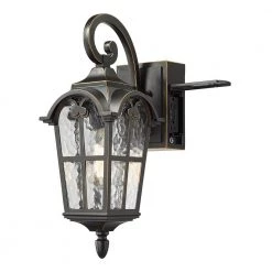17.3 in. 1-Light Black Hardwired Outdoor Wall Lantern Sconce with Built-in GFCI Outlet Light 1-Pack by JAZAVA