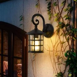 1-Light Black Harewired Outdoor Seeded Glass Outdoor Wall Lantern by JAZAVA -JAZAVA Sales Store black jazava outdoor sconces xe222b bk 4f 1000