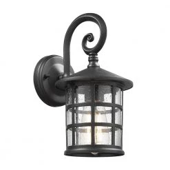 1-Light Black Harewired Outdoor Seeded Glass Outdoor Wall Lantern by JAZAVA