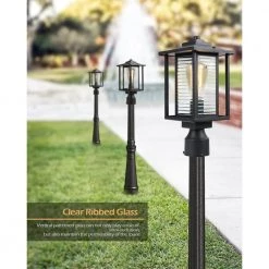 1-Light Black Outdoor Post Lantern with Ribbed Glass (2-Pack) by JAZAVA -JAZAVA Sales Store black jazava post light sets hdtxz2405 1g2p 1f 1000