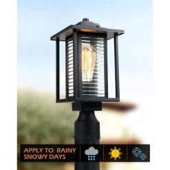 1-Light Black Outdoor Post Lantern with Ribbed Glass (2-Pack) by JAZAVA -JAZAVA Sales Store black jazava post light sets hdtxz2405 1g2p 4f 1000