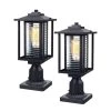 1-Light Black Outdoor Post Lantern with Ribbed Glass (2-Pack) by JAZAVA