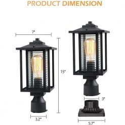 1-Light Black Outdoor Post Lantern with Ribbed Glass (2-Pack) by JAZAVA -JAZAVA Sales Store black jazava post light sets hdtxz2405 1g2p c3 1000