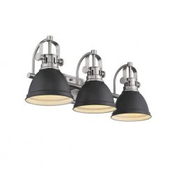 24 in. 3-Light Modern Black Finish Vanity Light with Metal Shade by JAZAVA