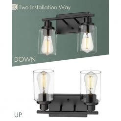 13 in. 2-Light Modern Matte Black Finish Vanity Light Wall Fixtures with Clear Glass by JAZAVA -JAZAVA Sales Store black jazava vanity lighting wz4815 2w bk 44 1000