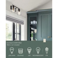 13 in. 2-Light Modern Matte Black Finish Vanity Light Wall Fixtures with Clear Glass by JAZAVA -JAZAVA Sales Store black jazava vanity lighting wz4815 2w bk fa 1000