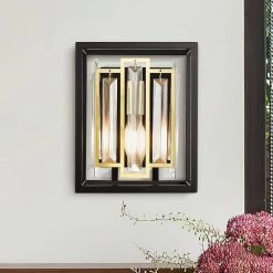8 in. 1-Light Rectangle Black Wall Sconce With Crystal by JAZAVA -JAZAVA Sales Store black jazava wall sconces wz5619 1w bk 1f 1000
