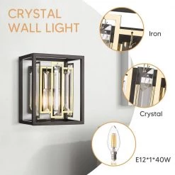 8 in. 1-Light Rectangle Black Wall Sconce With Crystal by JAZAVA -JAZAVA Sales Store black jazava wall sconces wz5619 1w bk 44 1000