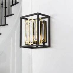 8 in. 1-Light Rectangle Black Wall Sconce With Crystal by JAZAVA -JAZAVA Sales Store black jazava wall sconces wz5619 1w bk 4f 1000