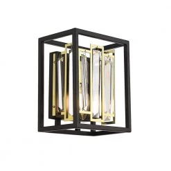 8 in. 1-Light Rectangle Black Wall Sconce With Crystal by JAZAVA