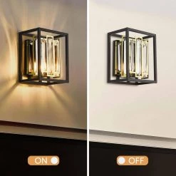 8 in. 1-Light Rectangle Black Wall Sconce With Crystal by JAZAVA -JAZAVA Sales Store black jazava wall sconces wz5619 1w bk 66 1000