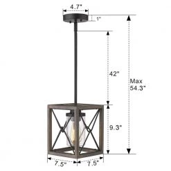 1-Light Wood and Black Farmhouse Caged Chandelier Pendant Light with Metal Shade by JAZAVA 8 1-Light Wood and Black Farmhouse Caged Chandelier Pendant Light with Metal Shade by JAZAVA -JAZAVA Sales Store black wood jazava chandeliers hd011 1 wf bk 40 1000