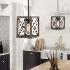 1-Light Wood and Black Farmhouse Caged Chandelier Pendant Light with Metal Shade by JAZAVA 9 1-Light Wood and Black Farmhouse Caged Chandelier Pendant Light with Metal Shade by JAZAVA -JAZAVA Sales Store black wood jazava chandeliers hd011 1 wf bk 4f 1000