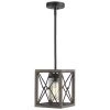 1-Light Wood and Black Farmhouse Caged Chandelier Pendant Light with Metal Shade by JAZAVA