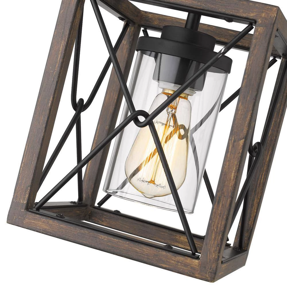 1-Light Wood and Black Farmhouse Caged Chandelier Pendant Light with Metal Shade by JAZAVA 2 1-Light Wood and Black Farmhouse Caged Chandelier Pendant Light with Metal Shade by JAZAVA - Image 2