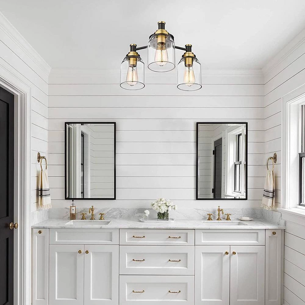 3-Light Black and Glod with Clear Shade Semi-Flush Mount by JAZAVA 5 3-Light Black and Glod with Clear Shade Semi-Flush Mount by JAZAVA - Image 5