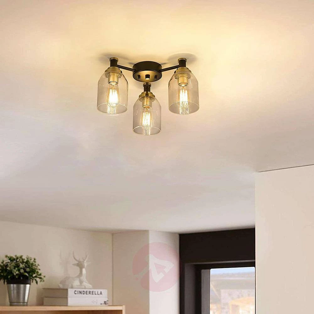 3-Light Black and Glod with Clear Shade Semi-Flush Mount by JAZAVA 4 3-Light Black and Glod with Clear Shade Semi-Flush Mount by JAZAVA - Image 4