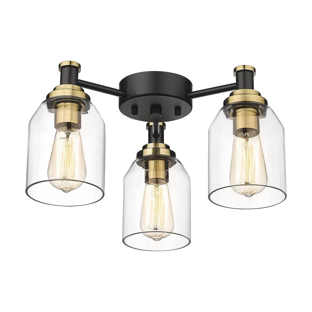 3-Light Black and Glod with Clear Shade Semi-Flush Mount by JAZAVA 1 3-Light Black and Glod with Clear Shade Semi-Flush Mount by JAZAVA