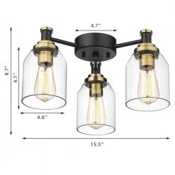 3-Light Black and Glod with Clear Shade Semi-Flush Mount by JAZAVA 8 3-Light Black and Glod with Clear Shade Semi-Flush Mount by JAZAVA -JAZAVA Sales Store blcak and glod jazava flush mount lights hdzg33f 3 bkdm c3 1000