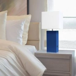 21 in. Blue Modern Leather Table Lamp with USB and White Fabric Shade by Elegant Designs -JAZAVA Sales Store blue elegant designs table lamps lt1053 blu 31 1000