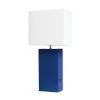21 in. Blue Modern Leather Table Lamp with USB and White Fabric Shade by Elegant Designs
