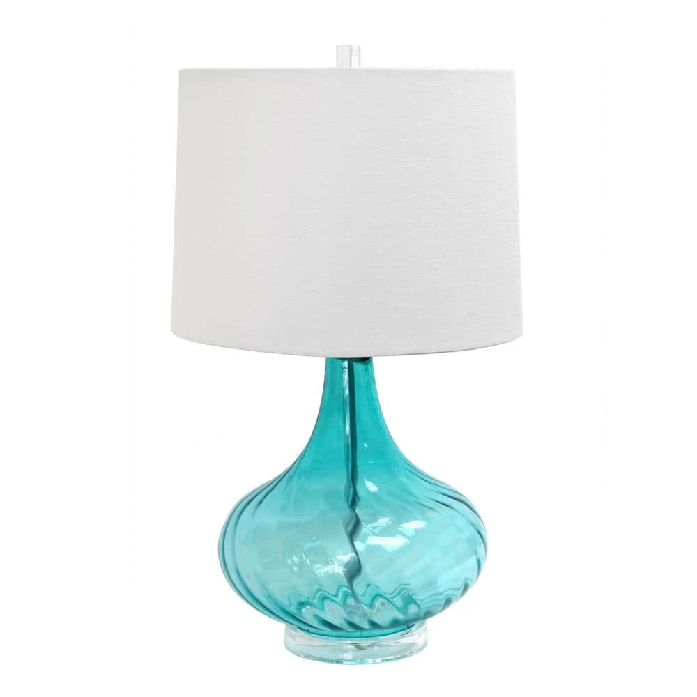 24 in. Light Blue Glass Table Lamp with Fabric Shade by Elegant Designs 1 24 in. Light Blue Glass Table Lamp with Fabric Shade by Elegant Designs