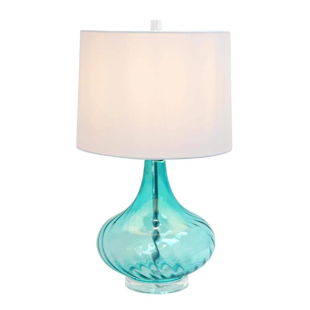 24 in. Light Blue Glass Table Lamp with Fabric Shade by Elegant Designs 3 24 in. Light Blue Glass Table Lamp with Fabric Shade by Elegant Designs - Image 3