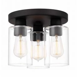 11 in. 3-Light Bronze Flush Mount Ceiling Light Fixture with Clear Glass Shade by JAZAVA