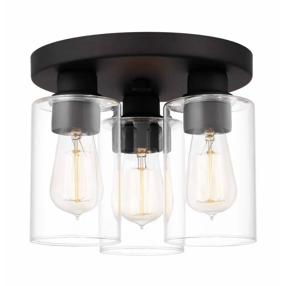 11 in. 3-Light Bronze Flush Mount Ceiling Light Fixture with Clear Glass Shade by JAZAVA 1 11 in. 3-Light Bronze Flush Mount Ceiling Light Fixture with Clear Glass Shade by JAZAVA