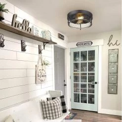 12 in. 2-Light Oil Rubbed Bronze Finish With Seeded Glass Shade Ceiling Flush Mount Light Fixture by JAZAVA -JAZAVA Sales Store bronze jazava flush mount lights hd4ftj22 f orb 4f 1000