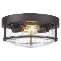 12 in. 2-Light Oil Rubbed Bronze Finish With Seeded Glass Shade Ceiling Flush Mount Light Fixture by JAZAVA