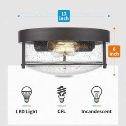 12 in. 2-Light Oil Rubbed Bronze Finish With Seeded Glass Shade Ceiling Flush Mount Light Fixture by JAZAVA -JAZAVA Sales Store bronze jazava flush mount lights hd4ftj22 f orb fa 1000