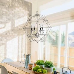 18 in. 4-Light Brushed Nickel Hexagon Industrial Rustic Pendant Light by Elegant Designs -JAZAVA Sales Store brushed nickel elegant designs chandeliers pt1005 bsn 31 1000