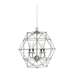 18 in. 4-Light Brushed Nickel Hexagon Industrial Rustic Pendant Light by Elegant Designs