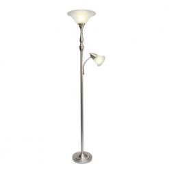 2-Light 71 in. Mother Daughter Brushed Nickel Floor Lamp with White Marble Glass Shade by Elegant Designs