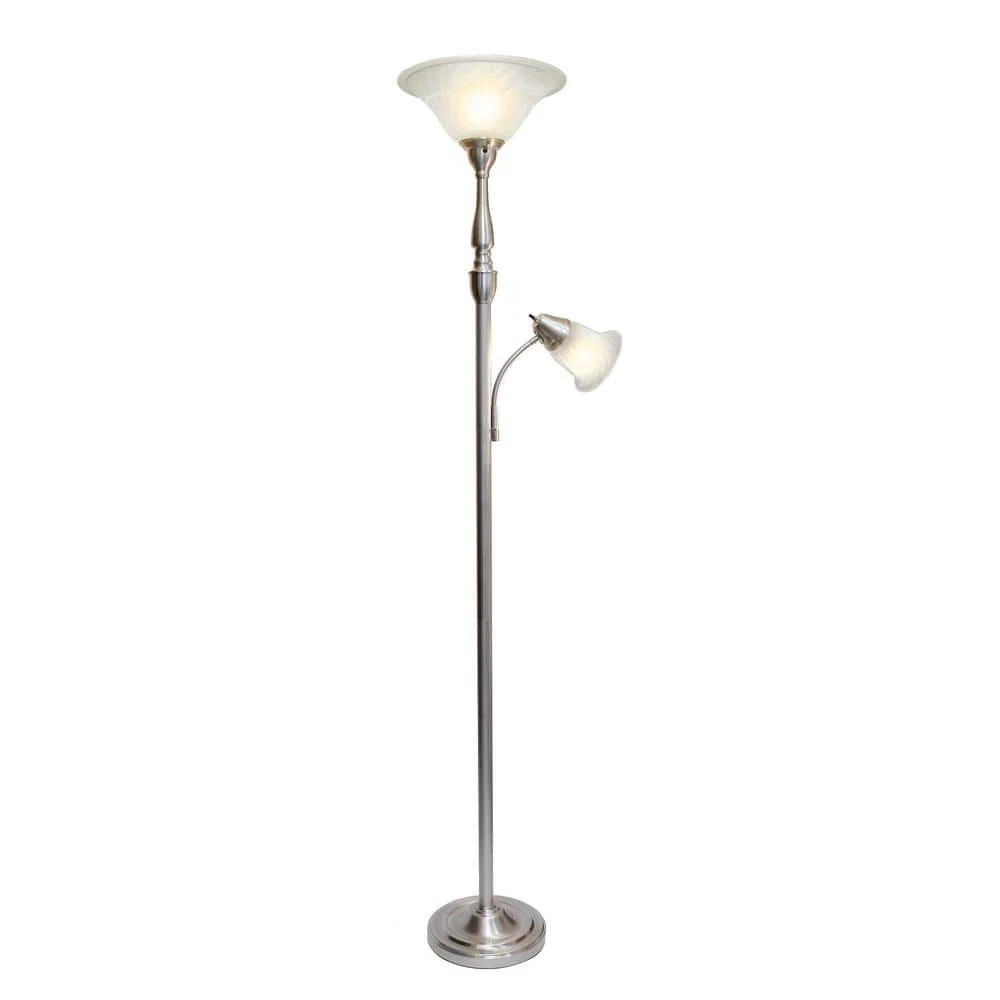 2-Light 71 in. Mother Daughter Brushed Nickel Floor Lamp with White Marble Glass Shade by Elegant Designs 1 2-Light 71 in. Mother Daughter Brushed Nickel Floor Lamp with White Marble Glass Shade by Elegant Designs