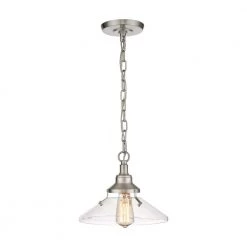 1-Light Brushed Nickel Finish Vintage Pendant Light with Glass Shade by JAZAVA