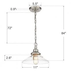 1-Light Brushed Nickel Finish Vintage Pendant Light with Glass Shade by JAZAVA -JAZAVA Sales Store brushed nickel finish jazava chandeliers hdpda1137 bnk fa 1000