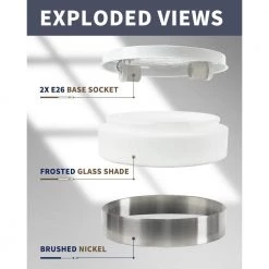 11.8 in. 2-Light Brushed Nickel Flush Mount Ceiling Light With Frosted Glass by JAZAVA 8 11.8 in. 2-Light Brushed Nickel Flush Mount Ceiling Light With Frosted Glass by JAZAVA -JAZAVA Sales Store brushed nickel jazava flush mount lights hdc3312 stdm 1f 1000