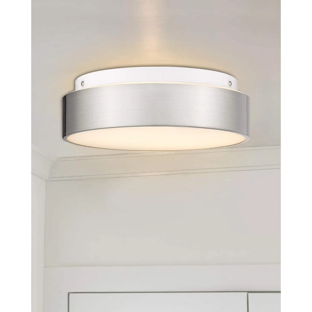 11.8 in. 2-Light Brushed Nickel Flush Mount Ceiling Light With Frosted Glass by JAZAVA 3 11.8 in. 2-Light Brushed Nickel Flush Mount Ceiling Light With Frosted Glass by JAZAVA - Image 3