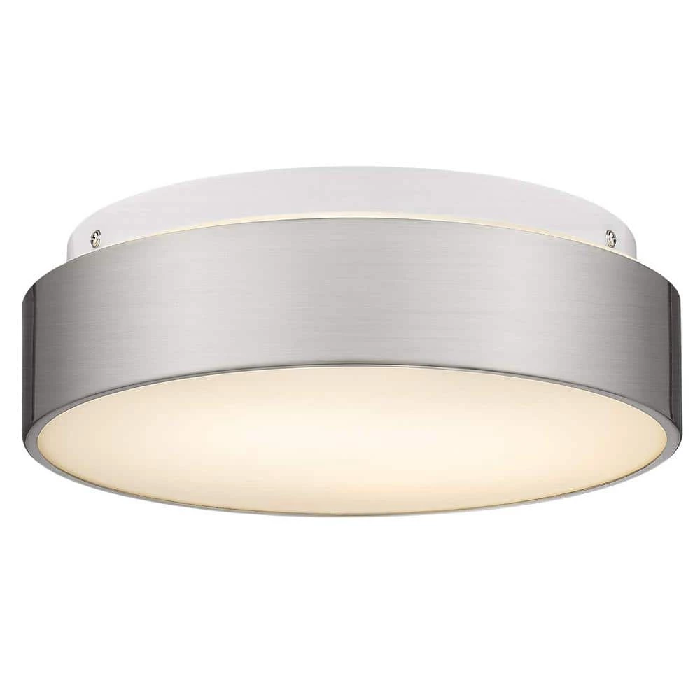 11.8 in. 2-Light Brushed Nickel Flush Mount Ceiling Light With Frosted Glass by JAZAVA 1 11.8 in. 2-Light Brushed Nickel Flush Mount Ceiling Light With Frosted Glass by JAZAVA