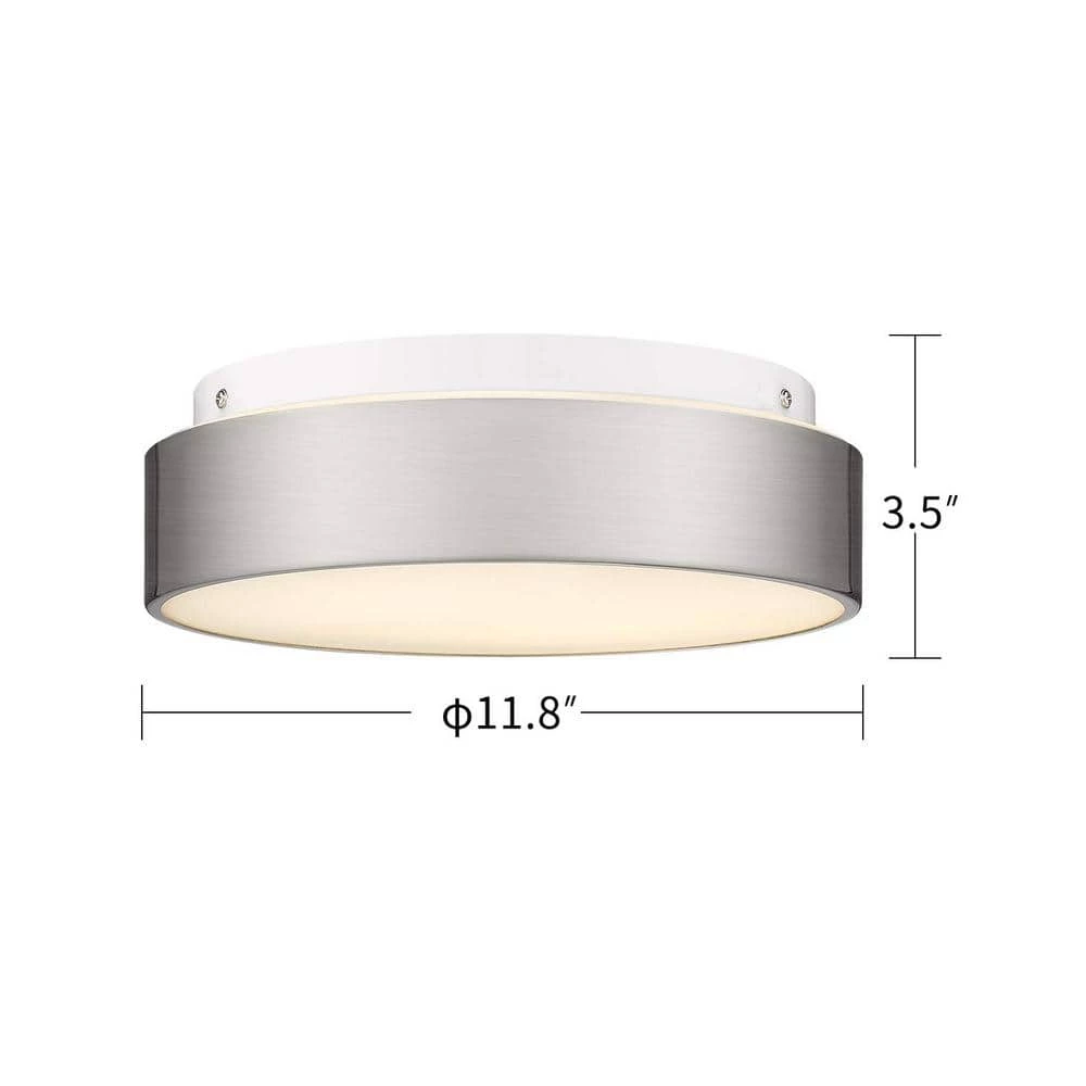 11.8 in. 2-Light Brushed Nickel Flush Mount Ceiling Light With Frosted Glass by JAZAVA 2 11.8 in. 2-Light Brushed Nickel Flush Mount Ceiling Light With Frosted Glass by JAZAVA - Image 2