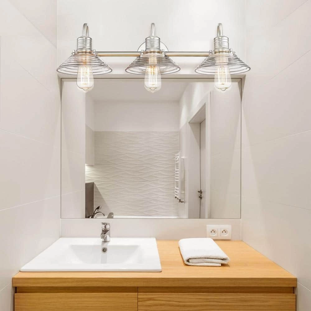 26 in. 3-Light Brushed Nickel Vanity Light with Metal Shade by JAZAVA 3 26 in. 3-Light Brushed Nickel Vanity Light with Metal Shade by JAZAVA - Image 3